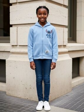 Disney Stitch Light Blue Zip Hoodie with Stitch Patch